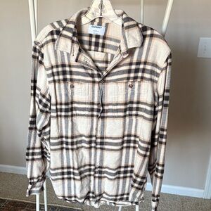 Old Navy Men's Lightweight Plaid Shirt Jacket - Tan and Cream